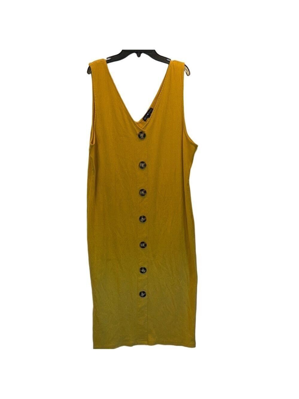 Derek Heart Mustard Midi Dress with Buttons, Plus Size 3X - Picture 2 of 11